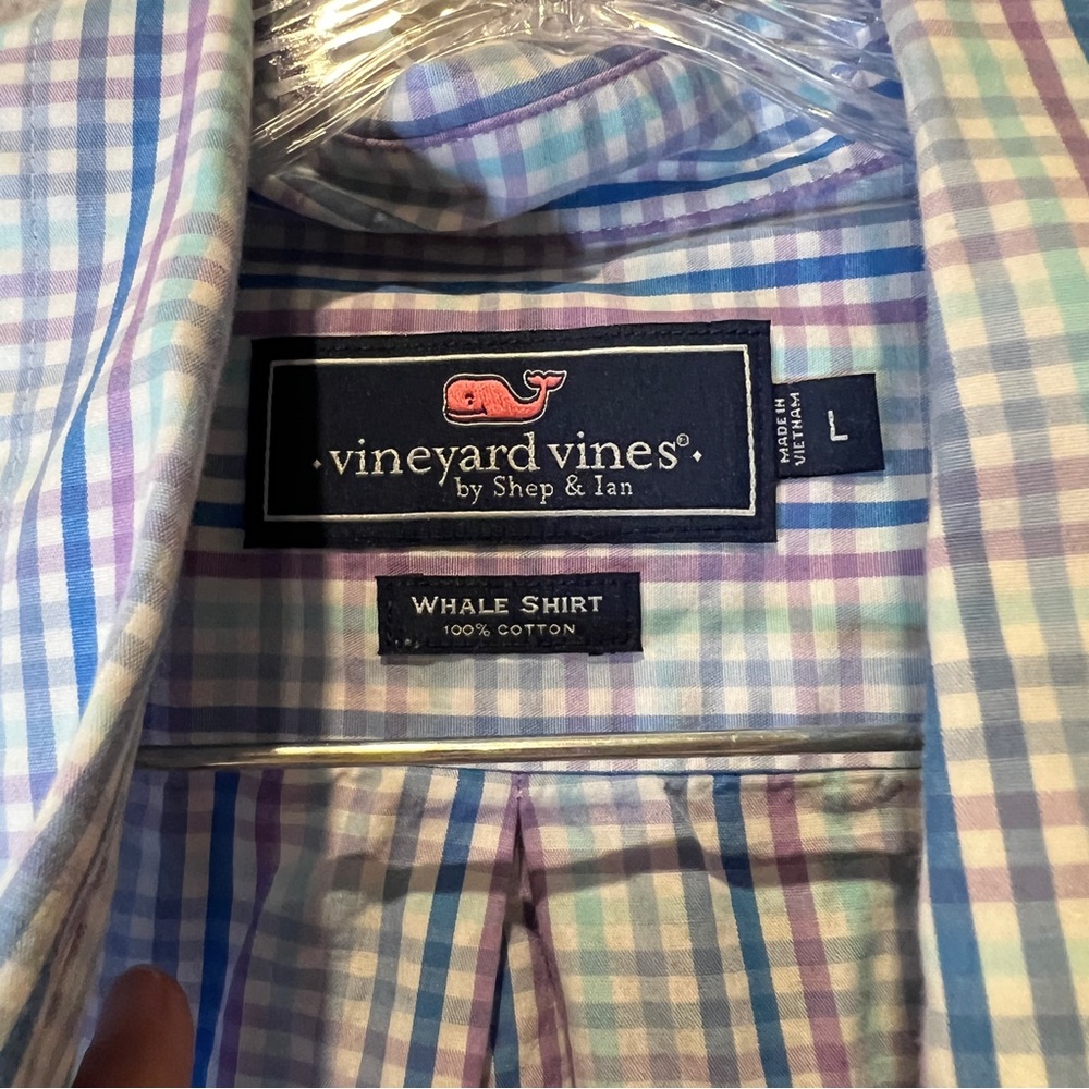 Vineyard Vines Blue Purple White Plaid Button Down Whale Shirt Cotton Preppy - Picture 4 of 7